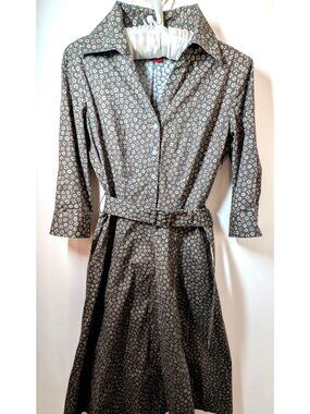 Sundance Fit & Flare Dark Green Floral Cotton Shirt Dress, Women Size Small